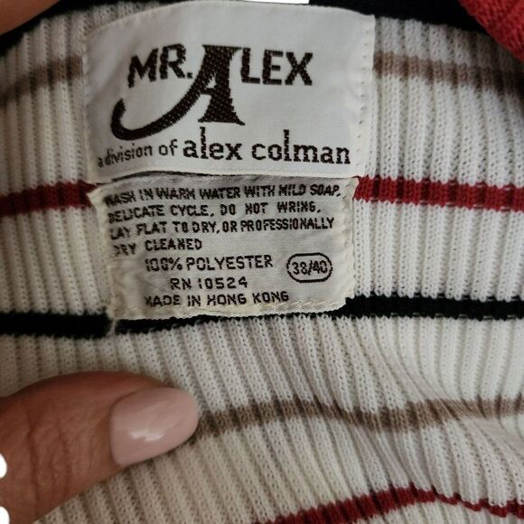 Vintage 1970s Tank Long Sleeve Sweater Set Striped Womens Size L White Red Ribbe - Picture 12 of 12